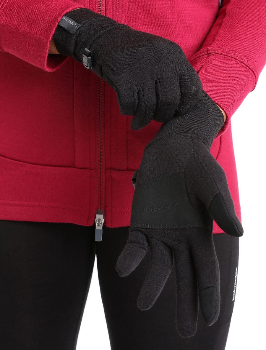 Black Men's Icebreaker Unisex RealFleece™ Merino Sierra Gloves | USA 1057NWYB